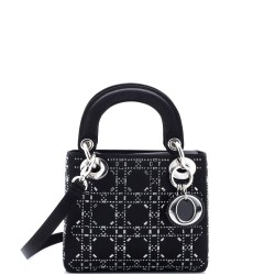 Lady Dior Bag Crystal Embellished Cannage Quilt Satin Mini