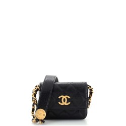 Twist Your Buttons Flap Belt Bag Quilted Caviar
