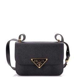 Embleme Triangle Logo Flap Bag Saffiano Leather Small
