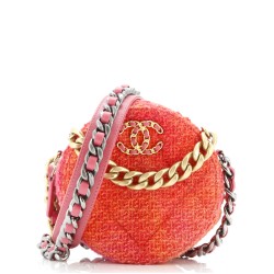 19 Round Clutch with Chain Quilted Tweed