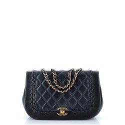 Bicolor Braided Saddle Flap Bag Quilted Lambskin Small