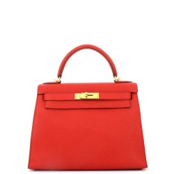 Kelly Handbag Rouge Vif Chevre de Coromandel with Gold Hardware 28