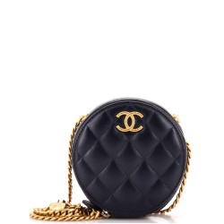 All Slide Long Round Clutch with Chain Quilted Lambskin