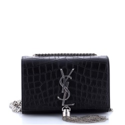 Classic Monogram Tassel Crossbody Bag Crocodile Embossed Leather Small
