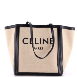 Vertical Square Cabas Tote Canvas with Leather Large