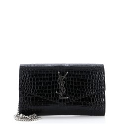 Uptown Chain Wallet Crocodile Embossed Leather