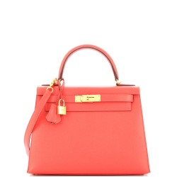 Kelly Handbag Rouge Pivoine Epsom with Gold Hardware 28