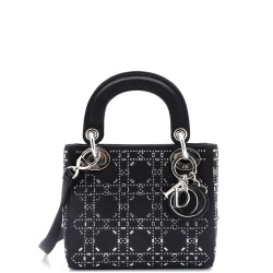 Lady Dior Bag Crystal Embellished Cannage Quilt Satin Mini