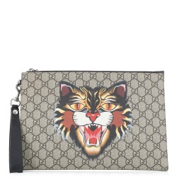 Zipped Pouch Angry Cat GG Coated Canvas Large