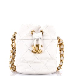 Twist Your Buttons Drawstring Bucket Bag Quilted Caviar Mini