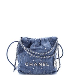 22 Chain Hobo Quilted Studded Denim Mini