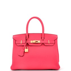 Birkin Handbag Rose Extreme Clemence with Gold Hardware 30