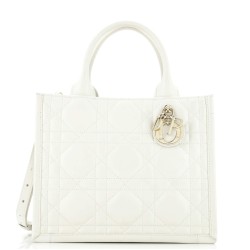 Book Tote with Strap Macrocannage Quilt Calfskin Small