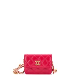 Twist Your Buttons Flap Coin Purse with Chain Quilted Shiny Caviar
