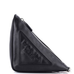 Triangle Logo Wristlet Pouch Embossed Leather