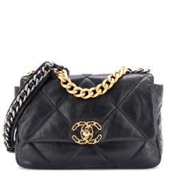 19 Flap Bag Quilted Shiny Crumpled Calfskin Medium