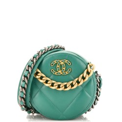 19 Round Clutch with Chain Quilted Leather