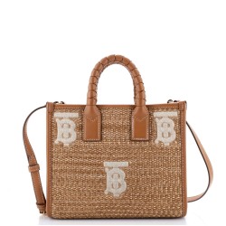 Freya Shopping Tote Embroidered Raffia with Leather Mini