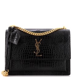 Sunset Crossbody Bag Crocodile Embossed Leather Large