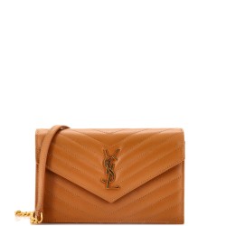 Classic Monogram Wallet on Chain Matelasse Chevron Leather Small