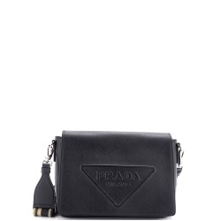 Triangle Logo Flap Crossbody Bag Embossed Saffiano Leather Small
