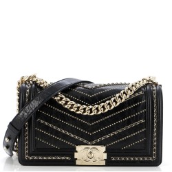 Boy Flap Bag Chevron Embellished Crumpled Calfskin Old Medium