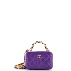 Woven Chain Top Handle Vanity Case Quilted Lambskin Mini