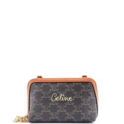 Zip Around Chain Clutch Embroidered Triomphe Coated Canvas