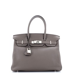 Birkin Handbag Grey Clemence with Palladium Hardware 30