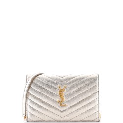 Classic Monogram Wallet on Chain Matelasse Chevron Metallic Leather Small