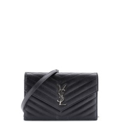 Classic Monogram Wallet on Chain Matelasse Chevron Metallic Leather Small