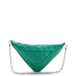 Triangle Logo Zip Chain Crossbody Bag Embossed Leather Small