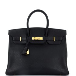 Birkin Handbag Noir Ardennes with Gold Hardware 35