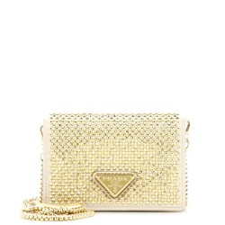 Flap Card Holder with Chain Satin with Crystals