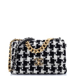 19 Flap Bag Quilted Houndstooth Tweed and Ribbon Large