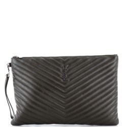 Classic Monogram Wristlet Pouch Matelasse Chevron Leather Large