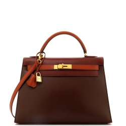 Kelly Handbag Tricolor Box Calf with Gold Hardware 32
