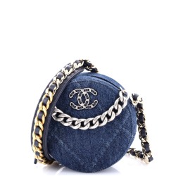 19 Round Clutch with Chain Quilted Denim