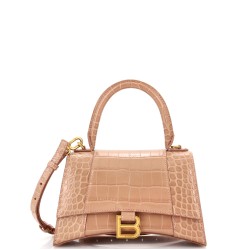 Hourglass Top Handle Bag Crocodile Embossed Leather Small