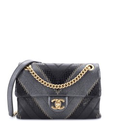 Cuba CC Flap Bag Whipstitch Chevron Leather and Python Medium