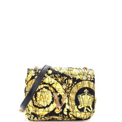 Virtus Chain Flap Shoulder Bag Quilted Printed Silk Small