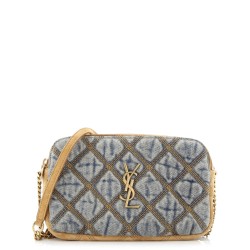 Becky Double Zip Crossbody Bag Quilted Denim with Suede Mini