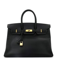 Birkin Handbag Noir Ardennes with Gold Hardware 35