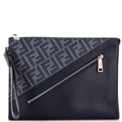 Zip Flat Wristlet Pouch Zucca Coated Canvas and Leather Medium
