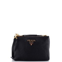 Dual Strap Double Zip Crossbody Bag Vitello Daino Small