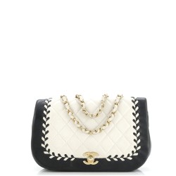 Bicolor Braided Saddle Flap Bag Quilted Lambskin Small