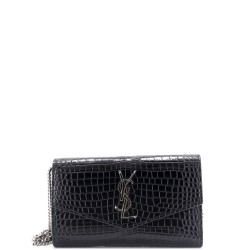 Uptown Chain Wallet Crocodile Embossed Leather