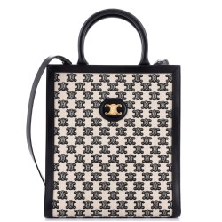 Vertical Cabas Tote Embroidered Canvas with Leather Small