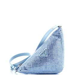 Triangle Top Handle Pouch Bag Crystal Embellished Satin Mini