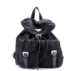 Vela Double Front Pocket Backpack Tessuto with Saffiano Leather Small